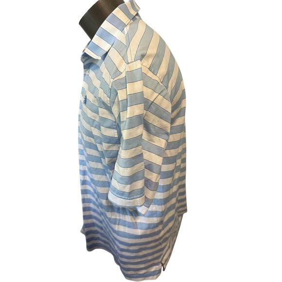 Peter Millar Mens Large Blue/White Striped Short Sleeve Polo - Picture 3 of 5